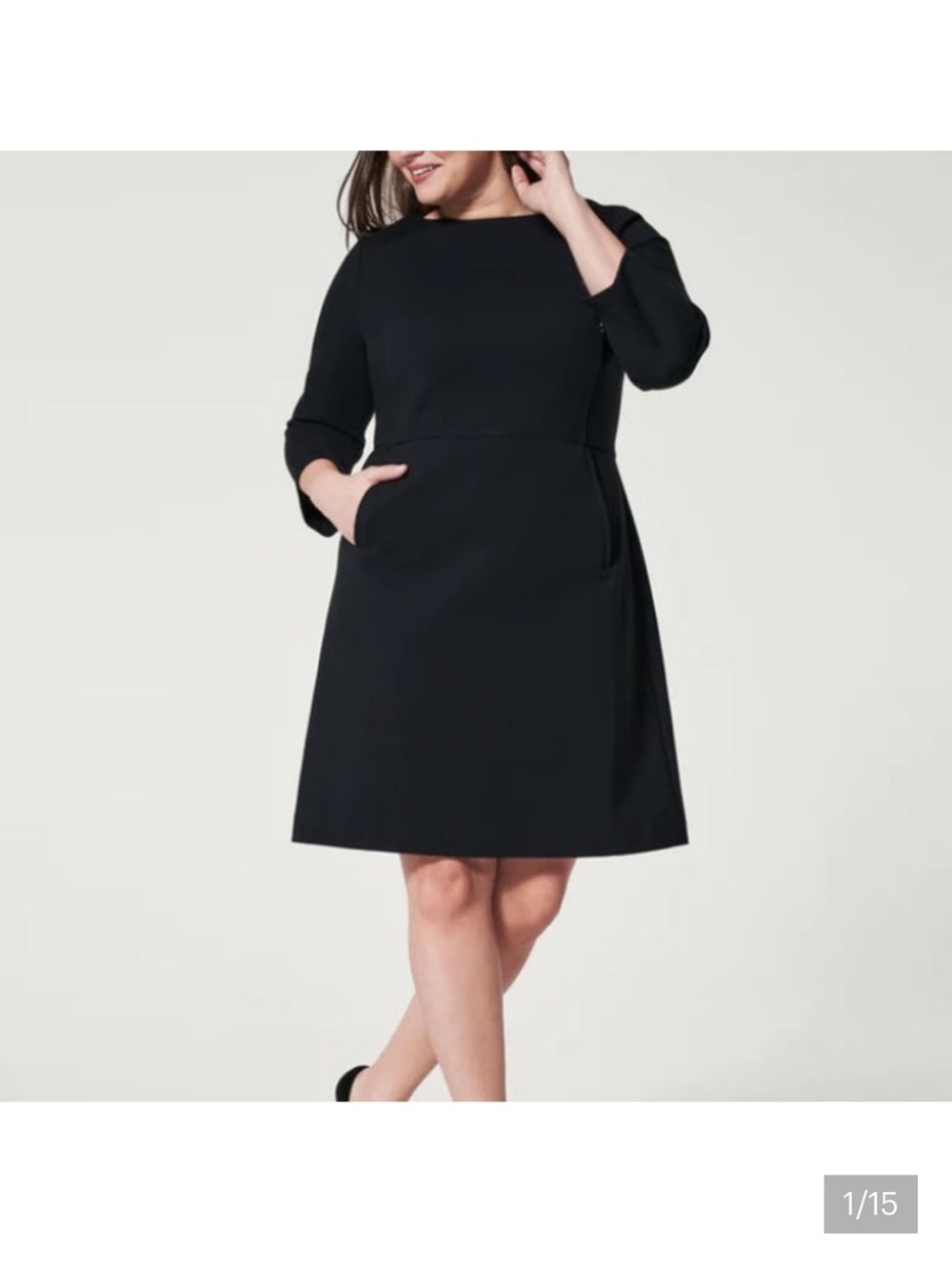 SPANX The Perfect A-line 3/4 Sleeve Dress In Black | Size 1X